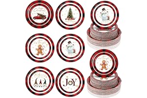 Layhit Christmas Party Paper Plates Dessert Christmas Party Decorations Disposable Round Xmas Paper Plates for Xmas Birthday Supplies, 7 Inch and 9 Inch (60 Pcs)