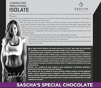 Sascha Fitness - Aislado de Proteína de Suero Hidrolizado (907 gr, Chocolate)