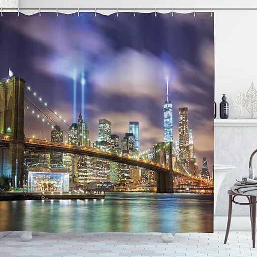 Amazon Com Ambesonne Landscape Shower Curtain Manhattan Skyline