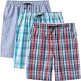 MoFiz Men's Sleepwear Shorts Pajama Bottom Lounge Short Plaid Button Open Fly 3Pack