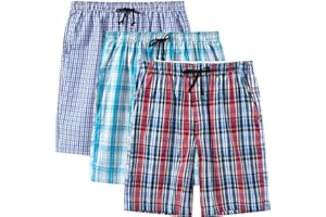 MoFiz Men's Sleepwear Shorts Pajama Bottom Lounge Short Plaid Button Open Fly 3Pack