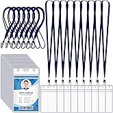 Marspark 200 Pcs ID Badge Holder with Lanyard, Dark Blue | Waterproof Plastic Holders, Vertical with Clip, Zip Seal, Bulk for Office School Conference Event Employee Name Tags