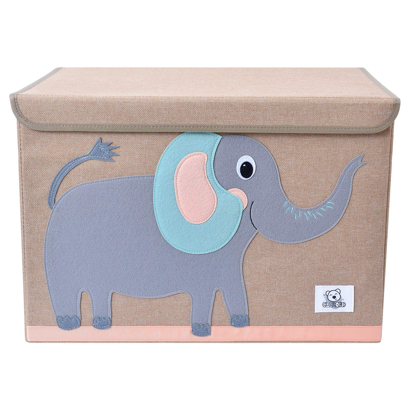 CLCROBD Foldable Kids Large Toy Chest with Flip-Top Lid, Collapsible Fabric Animal Toy Storage Organizer/Bin/Box/Basket/Trunk for Toddler, Children and Baby Nursery (Elephant)