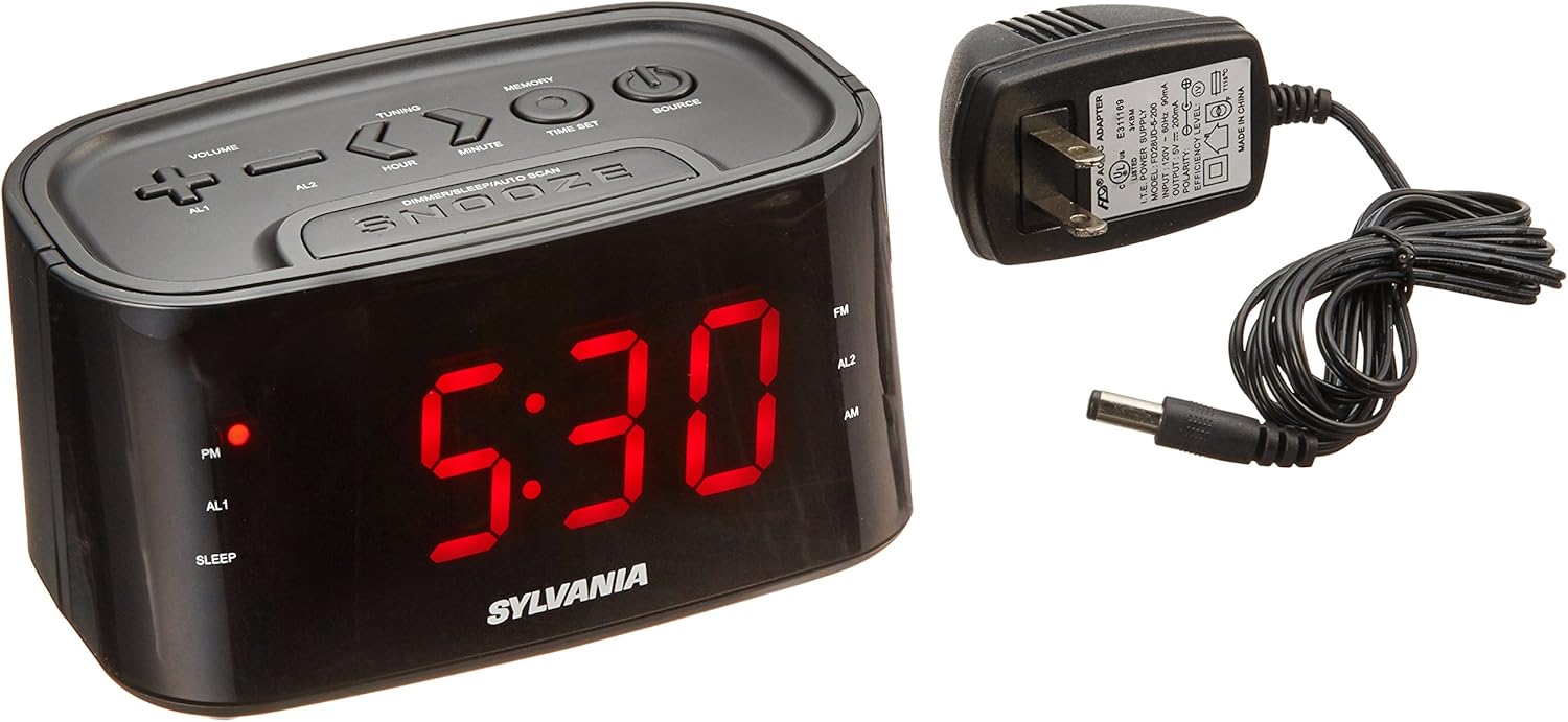 Sylvania AM/FM Clock Radio with Large LED Digit Display, Digital Tuning