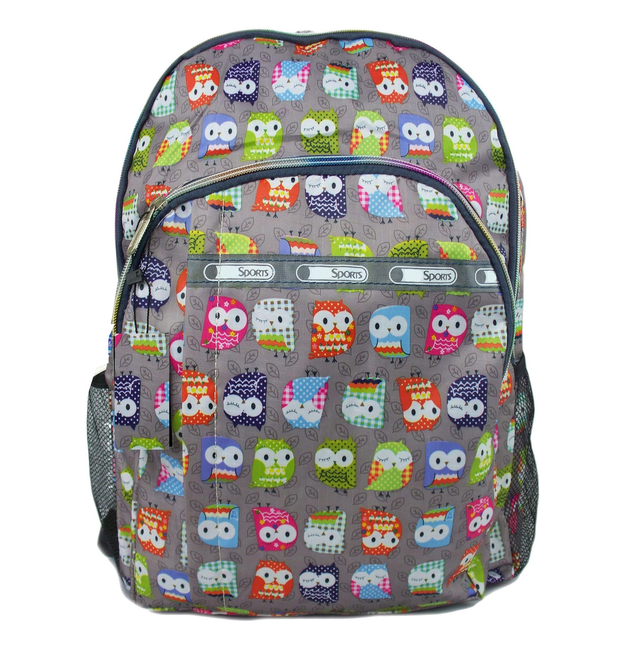 GFM® - Owl Design - Happy Backpack Colourful Bag For School, Gym, Holidays, Beach, Casual Bag - S1-Owls Large Grey - (BKP-6215-MTLO-BH)