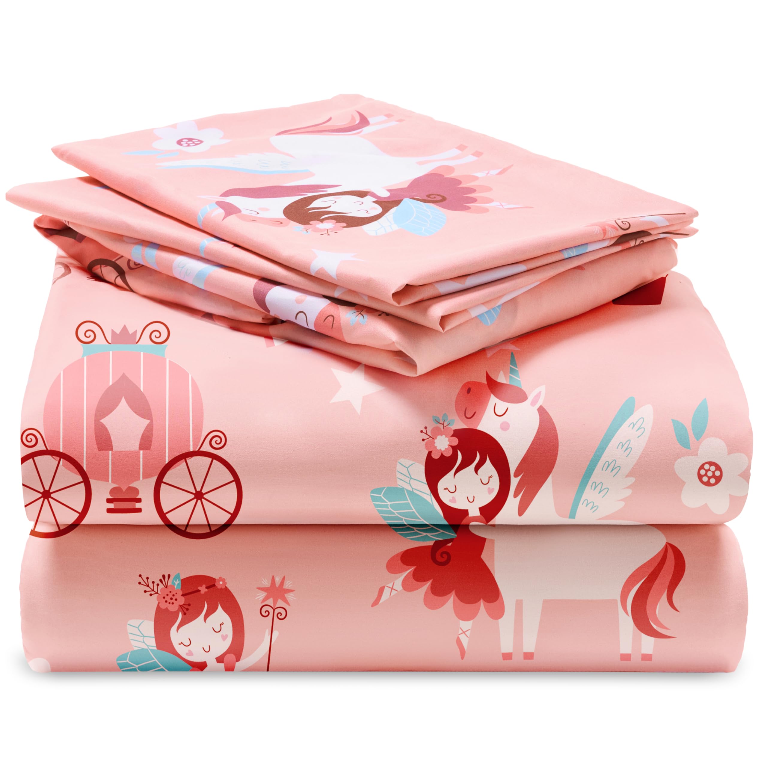 Photo 1 of Joiedomi Kids Full Sheet Set Princess & Unicorn - 4 Piece Soft Microfiber Bed Sheets - Deep Pocket Wrinkle Free, Cozy Toddler Bedding Set, Fade Resistant Breathable for Boys Girls Teens