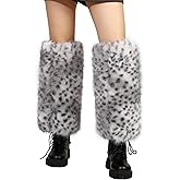 Rulala Fancy Womens Faux Fur Leg Warmers Winter Furry Fluffy Leopard Print Long Boots Cuffs Girls Party Foot Covers