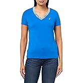Nautica Women's Jeans Short Sleeve Solid Cotton V-Neck T-Shirt, Cerulean, Medium