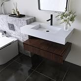MEDUNJESS 35'' Wall Mount Sink, Artificial Stone Bathroom Sink, Single Hole | Matte Bathroom Vanity Vessel Sinks, Rectanglee Indoor Modern Floating or Countertop Freestanding Wall Hang Sink Bowl
