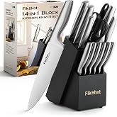 FIKSHOT Kitchen Knife Set, German Stainless Steel kitchen knives | 14-Piece Includes Knife Block Set &amp; Sharpener, High Carbon, Rust-Resistant, Ergonomic Handle for Cooking, Grilling &amp; Gifting