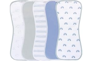 Ely's & Co. Baby Burp Cloths - 5pc Hourglass Shape with Extra Absorbent - Baby Bibs & Burp Cloths Baby Girl and Baby Boy, Newborn Essentials (Blue Rainbow Combo)