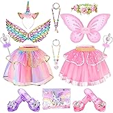 Princess Dress Up Fairy & Unicorn Costume for Girls 4-6, Toddler Dress with Tutu, Wings, Shoes, Jewelry, Headband Fairy Unicorn Toys for Girls Christmas Halloween Birthday Gift Toys