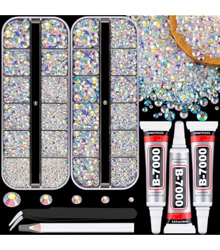 11000Pcs Gold Rhinestones & B7000 Glue Kit - Flatback Resin Gems 2/3/4/5mm For Crafts, Shoes, Tumblers, Clothes
