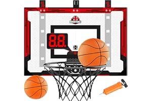 24" x 16" Indoor Large Basketball Hoop Toy - Upgraded Adjustable Height Basketball Hoop Over The Door with Scoreboard/2 Balls