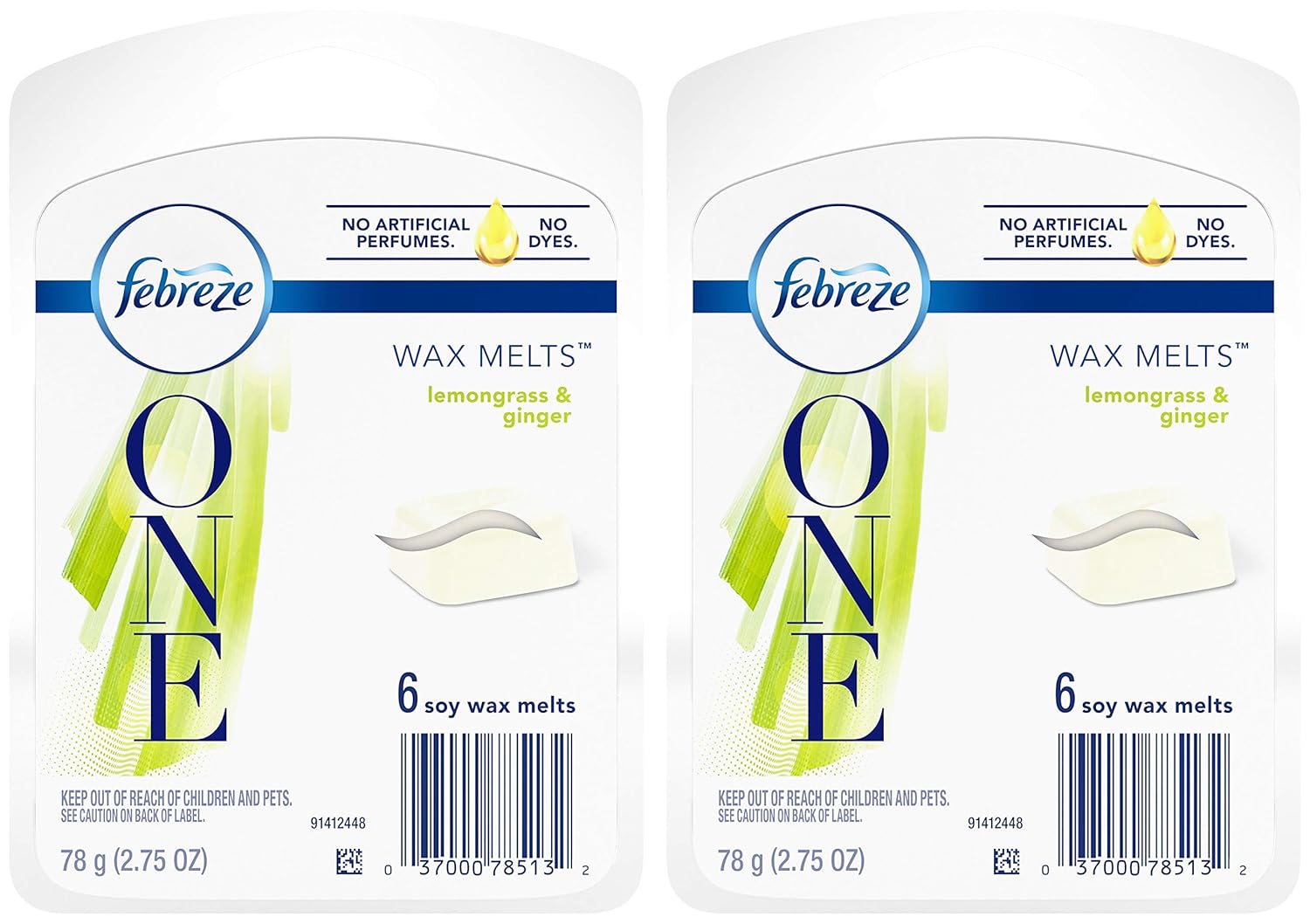 Febreze ONE Wax Melts Air Freshener - Lemongrass & Ginger - 6 Count Soy Wax Melts Per Package - Pack of 2 Packages (Packaging Varies)