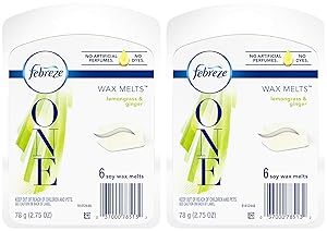 Febreze ONE Wax Melts Air Freshener - Lemongrass & Ginger - 6 Count Soy Wax Melts Per Package - Pack of 2 Packages (Packaging Varies)