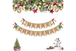 PACETAP Merry Christmas Burlap Banner with 4 Red Bows, Home Indoor Christmas Decorations for Fireplace, Chimney, Wall, Tree