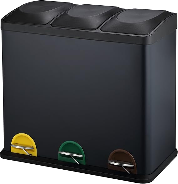 Harima Basurero Triple De Reciclaje 54L | 3 Contenedores Plásticos De