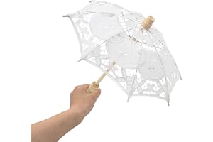 Wowagoga 12x14 Inches Vintage Lace Umbrella Bride Umbrella White Parasol for Wedding, Decoration and Party (Small)