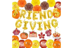 AOZER Friendsgiving Decorations, Friendsgiving Balloons Set, Thanksgiving Thankful for You Balloons for Thanksgiving Fireplace Wall Party Supplies (Gold)