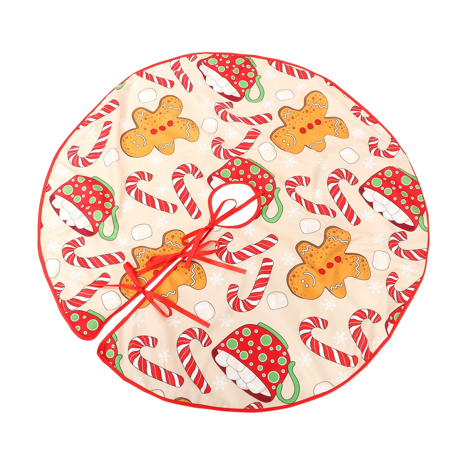 NUOBESTY Christmas Tree Skirt Gingerbread Man and Candy Canes Pattern Xmas Tree Apron Ornament for Christmas Party Supplies Home Office Decorations 90x90cm