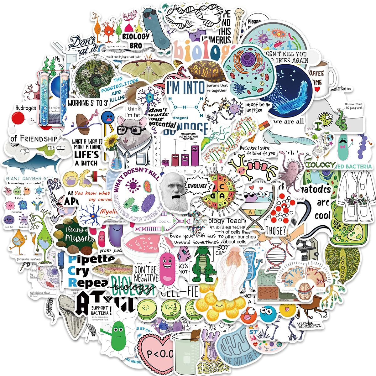 100Pcs Biology Laboratory Stickers Laptop Car Scrapbook Phone Skateboard Suitcase Luggage Bike Science Stickers Vinyl Waterproof Aesthetic Personalised Stickers for Teens Boys Girls Adults Children