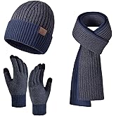 LackBlue Men Women Winter Beanie Hats Scarf with Touchscreen Gloves Warm Knit Themal Gloves Long Scarf Set with Fleece Lined