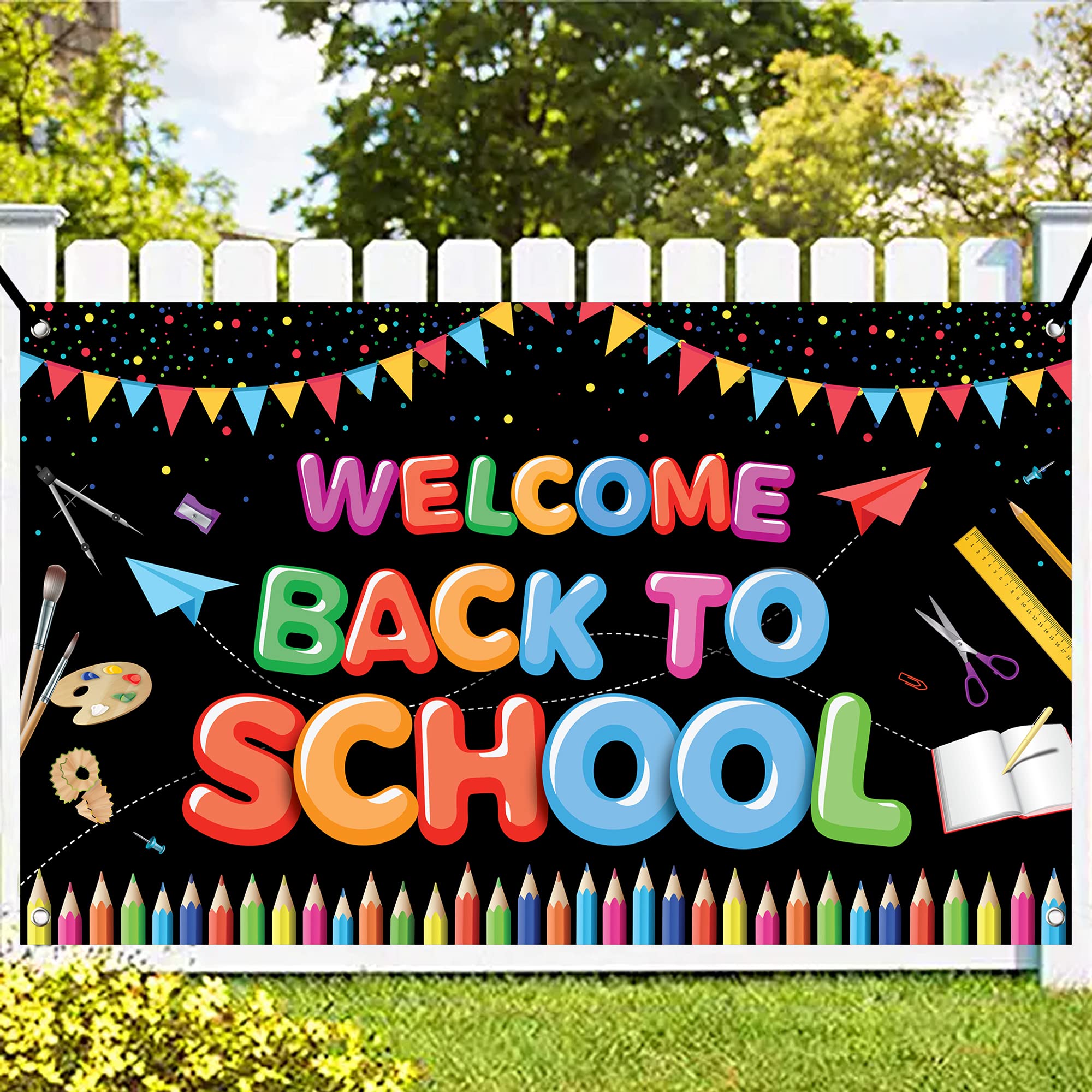 Photo 1 of (USED/FAIR) KatchOn, Welcome Back To School Banner - XtraLarge, 72x44 Inch | Back To School Backdrop | Back To School Decorations for Classroom | First Day of School Banner | Back To School Party Decorations