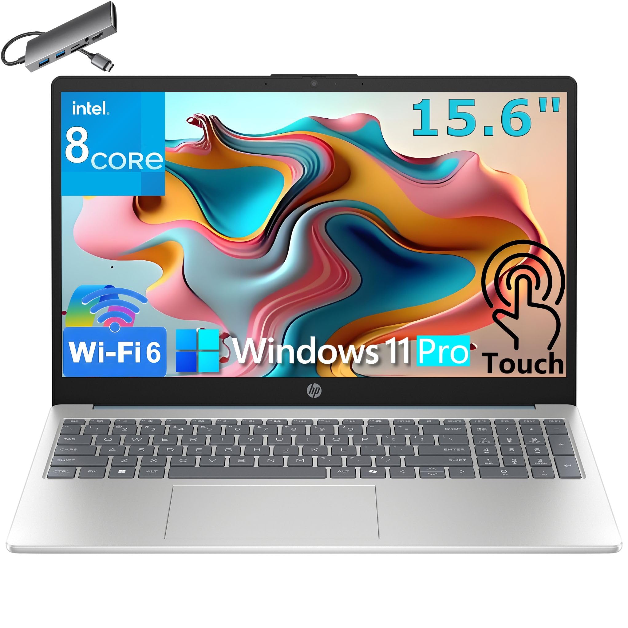 HP Touchscreen Laptop Computer for College Student Home, 15.6" FHD, 16GB DDR4 RAM, 1TB PCIe SSD, Intel Processor 8-Core, WiFi 6, Bluetooth 5.4, HDMI, Moonlight Blue, Windows 11 Pro, Type-C HUB Image HP Touchscreen Laptop Computer for College Student Home, 15.6" FHD, 16GB DDR4 RAM, 1TB PCIe SSD, Intel Processor 8-Core, WiFi 6, Bluetooth 5.4, HDMI, Moonlight Blue, Windows 11 Pro, Type-C HUB Image