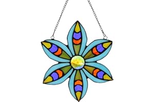 Alivagar Stained Glass Tiffany Style Flower Window Hangings Sun Catcher (Blue)