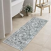 Uphome Gray Bathroom Rugs, Distressed Farmhouse Boho Bath Mat, Non Slip Washable Soft Velvet Bath Mats for Bathroom Floor, Vintage Traditonal Bath Runner for Bathtub Sink Shower, 18x47 inch