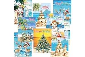 Fancy Land Beach Christmas Cards Tropical Coastal Christmas Card with Envelopes Xmas Sunset Beach Notecard for Holiday Seasonal Party Favors 24Pcs