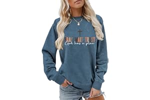 GOJEIOU Pray Wait Trust God Has A Plan Christian Sweatshirt Women Cross Graphic Crewneck Pullover Long Sleeve Religious Tops