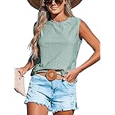 CUPSHE Women Tops Sleeveless Tank Cutout Blouse Crew Neck Shirt Lace Tee Summer Casual Dressy