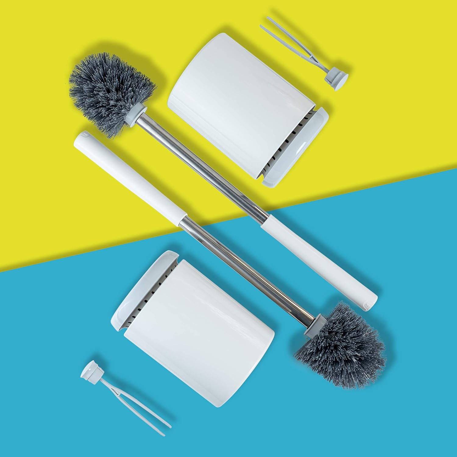 Toilet Brush with Holder- 5 Reasons Why You Should Buy Toilet Bowl Cleaner Brush for Bathroom by ToRespire, 2 White Sets, Combination of Plastic and Stainless Steel: Kitchen & Dining