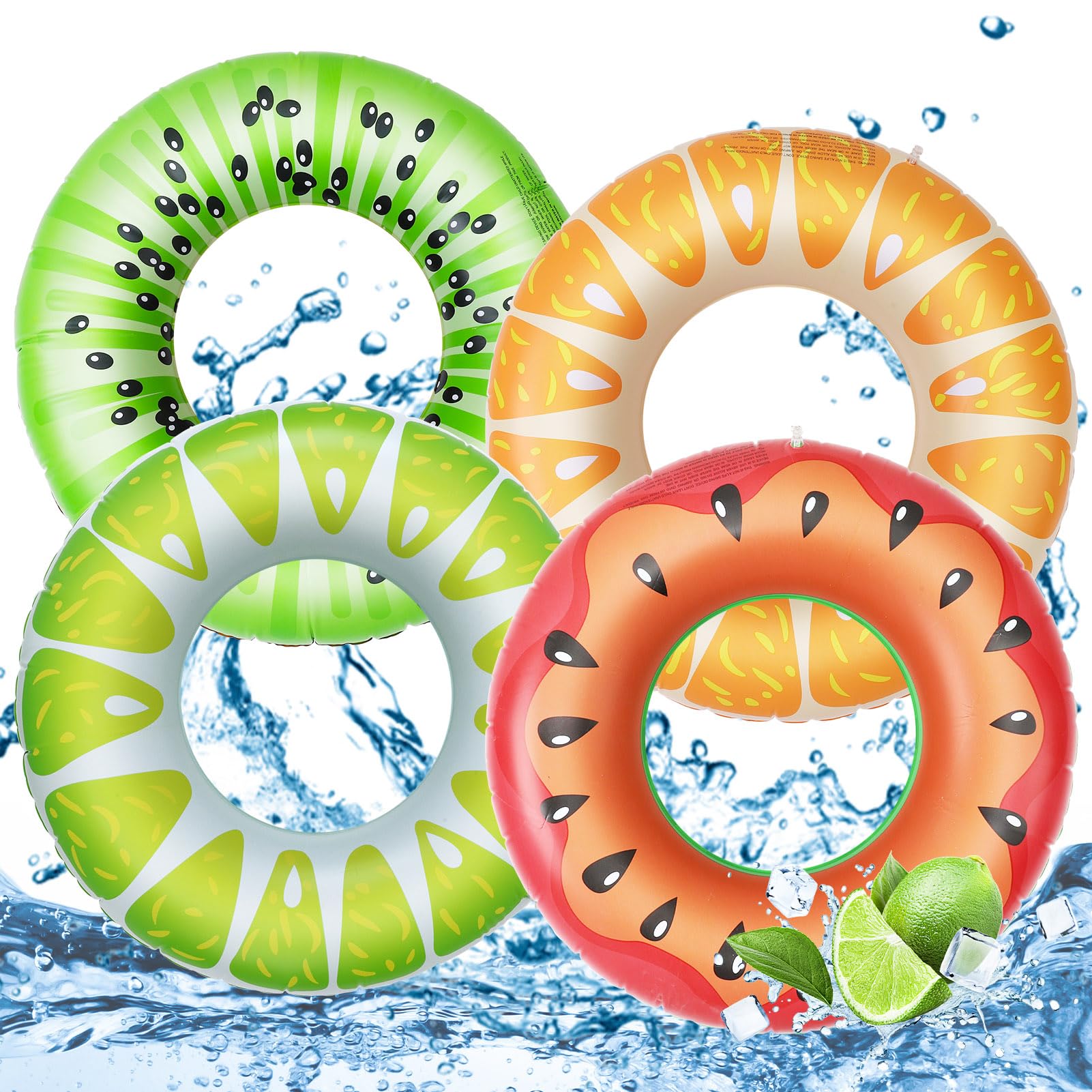 4 Pcs Inflatable Pool Floats for Kids Adults Fruit Swimming Rings, 30 Inch Fruits Pool Floaties Rings Tube Toys, Funny Beach Floatie Swim Toys for Summer Beach Water Float Party, Swimming Pool