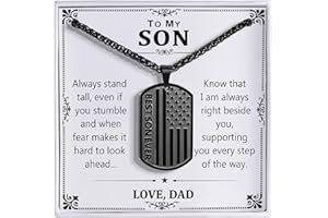 HEYOLL To My Dad Son Brother Husband Boyfriend Grandson Grandpa 24IN Dog Tag Necklace American Flag Pendant Chain Christmas Valentine’s Day Jewelry Gifts for Men Boys
