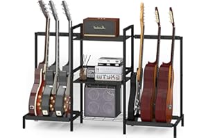 USINSO Guitar Stand 6 Space for Multiple Guitars, Multi Guitar Rack for Acoustic, Electric Guitar, Bass, Ukuleles, Guitar Amp Accessories, 29”H Back Rack Guitar Display for Home Music Studio