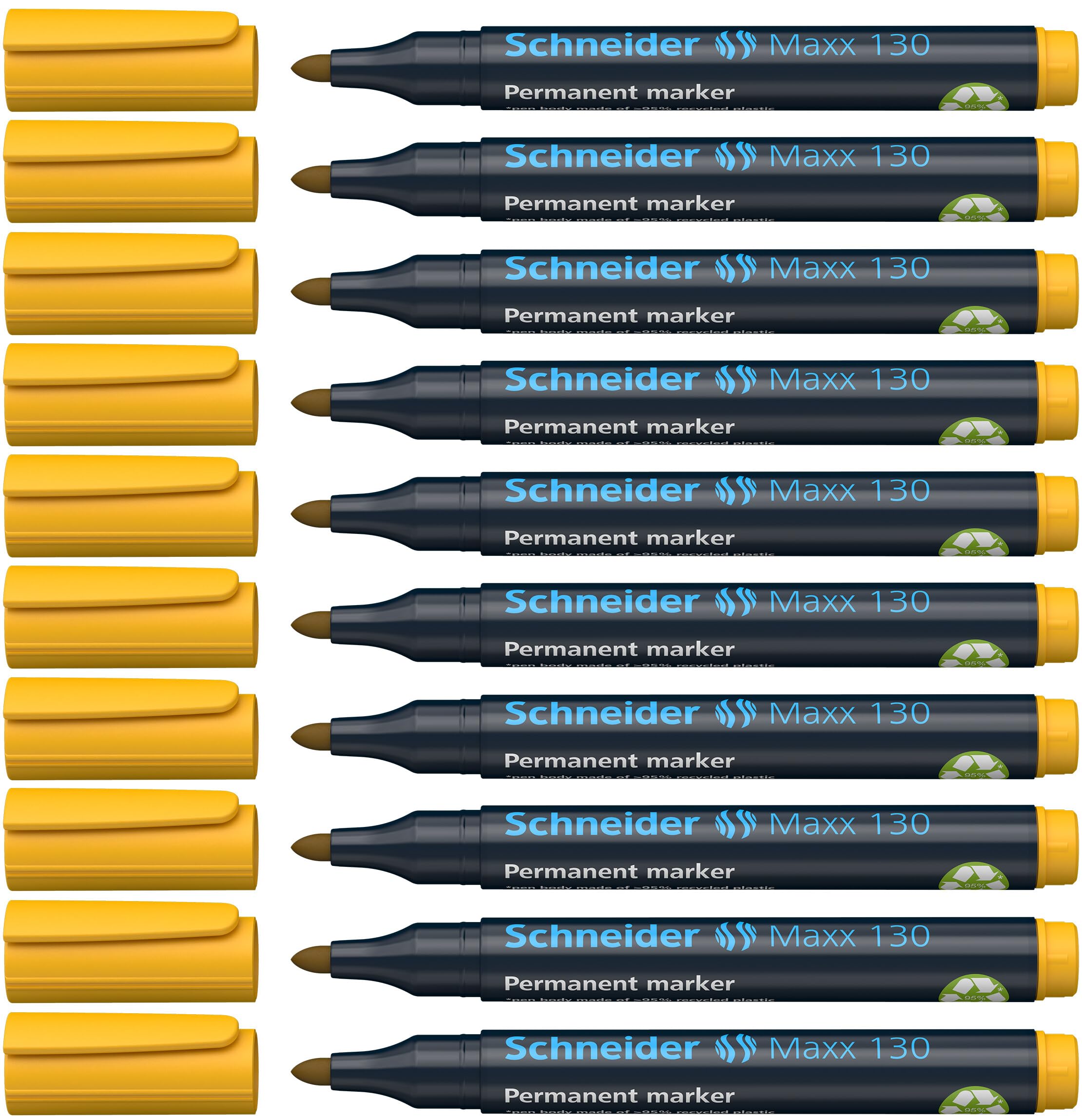 Schneider Marker Pen 130 1-3 mm Permanent Cap-Off-Ink Refillable Pack of 10 Yellow