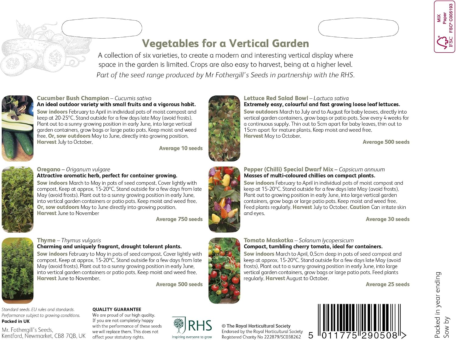 Mr Fothergills RHS Vegetables for a Vertical Garden Collection Seeds - Image 3