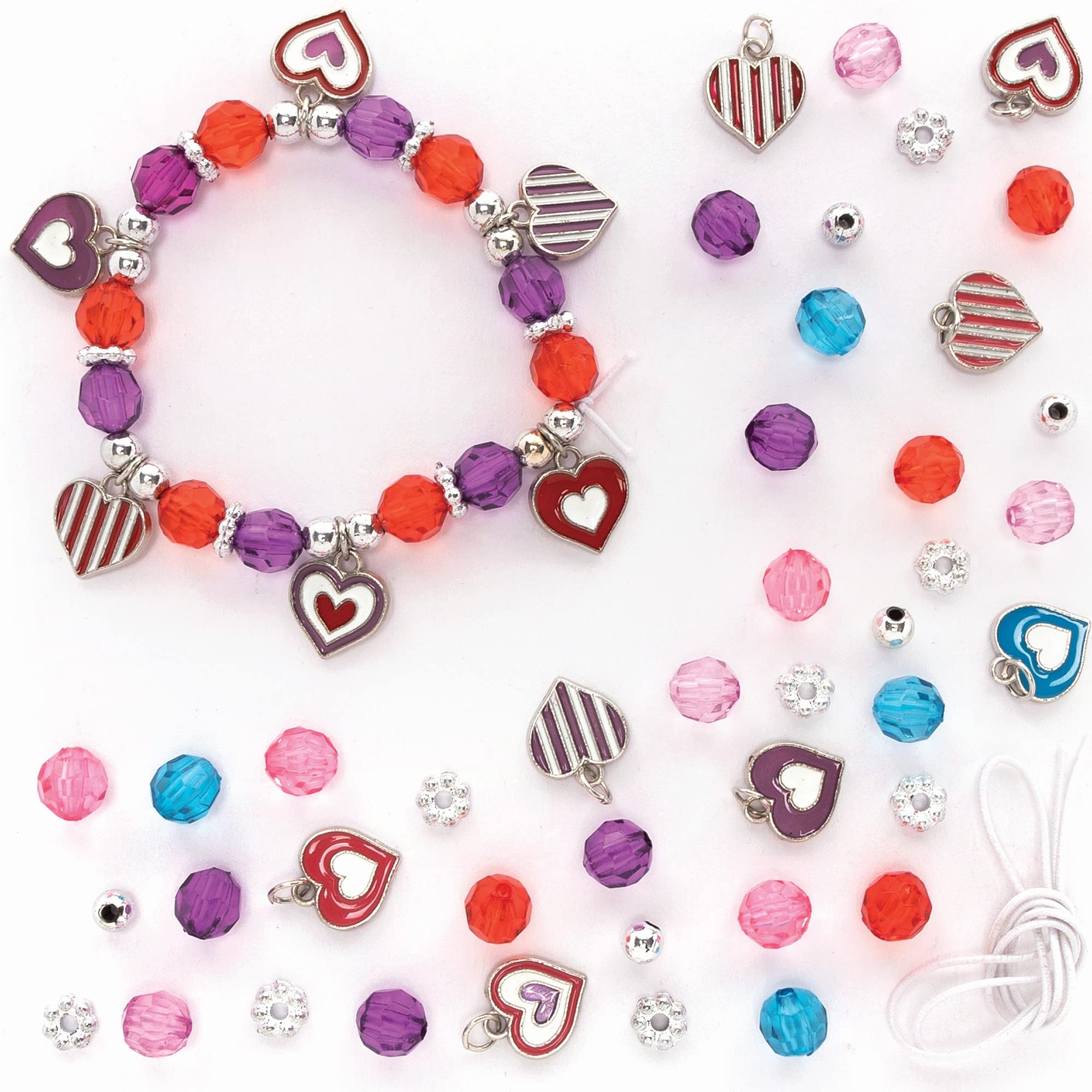 Baker Ross Heart Charm Bracelet Kits - Pack of 3, Kids Jewellery Making Craft Kit (FC471), Assorted