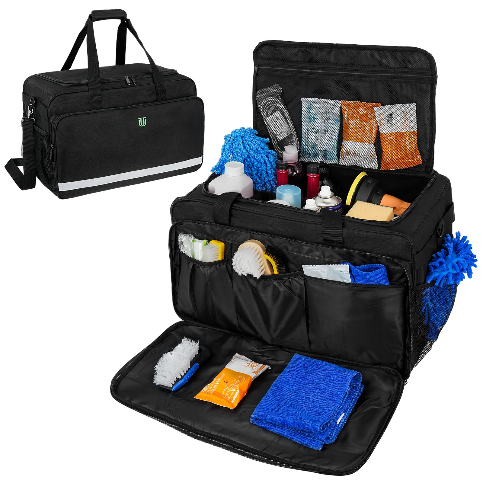 Photo 1 of Jaffzora Extra Large Car Detailing Bag, Cleaning Caddy with Lid and Handle for Auto Detailing Supplies, Car Cleaning Storage Trunk Organizer for Polisher and Vehicle Wash Tools, Black