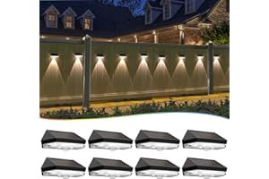HERZILA Solar Fence Lights - 8 Pack Outdoor, Waterproof IP65, Warm White with 10 RGB Changing Lights - Decor for Backyard, Fence, Wall, Deck Railing, Stairs