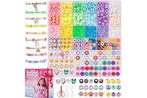 Taybonds DIY Bracelet Making Kit for Kids Age 6+, 1400+ Pcs Jewelry Making Ket with Polymer Clay Charms, Alphabet Beads, Pony, Pearl and Clay Beads, Unicorn Mermaid Panda Charms for Crafting Gifts
