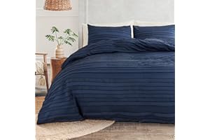 NEXHOME PRO Duvet Cover Queen Size, Navy 3 Pieces Boho Tufted Duvet Cover Set, Soft and Lightweight Microfiber Comforter Cover Set for All Season (Navy Queen, 90 x 90)-No Comforter