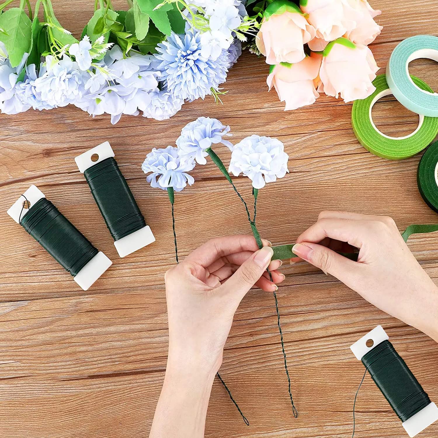 Green Floral Wire 3 Pack 117 Yards 22 Gauge Flexible Paddle Wire for Crafts Christmas Wreaths Tree,Garland and Floral Arrangements