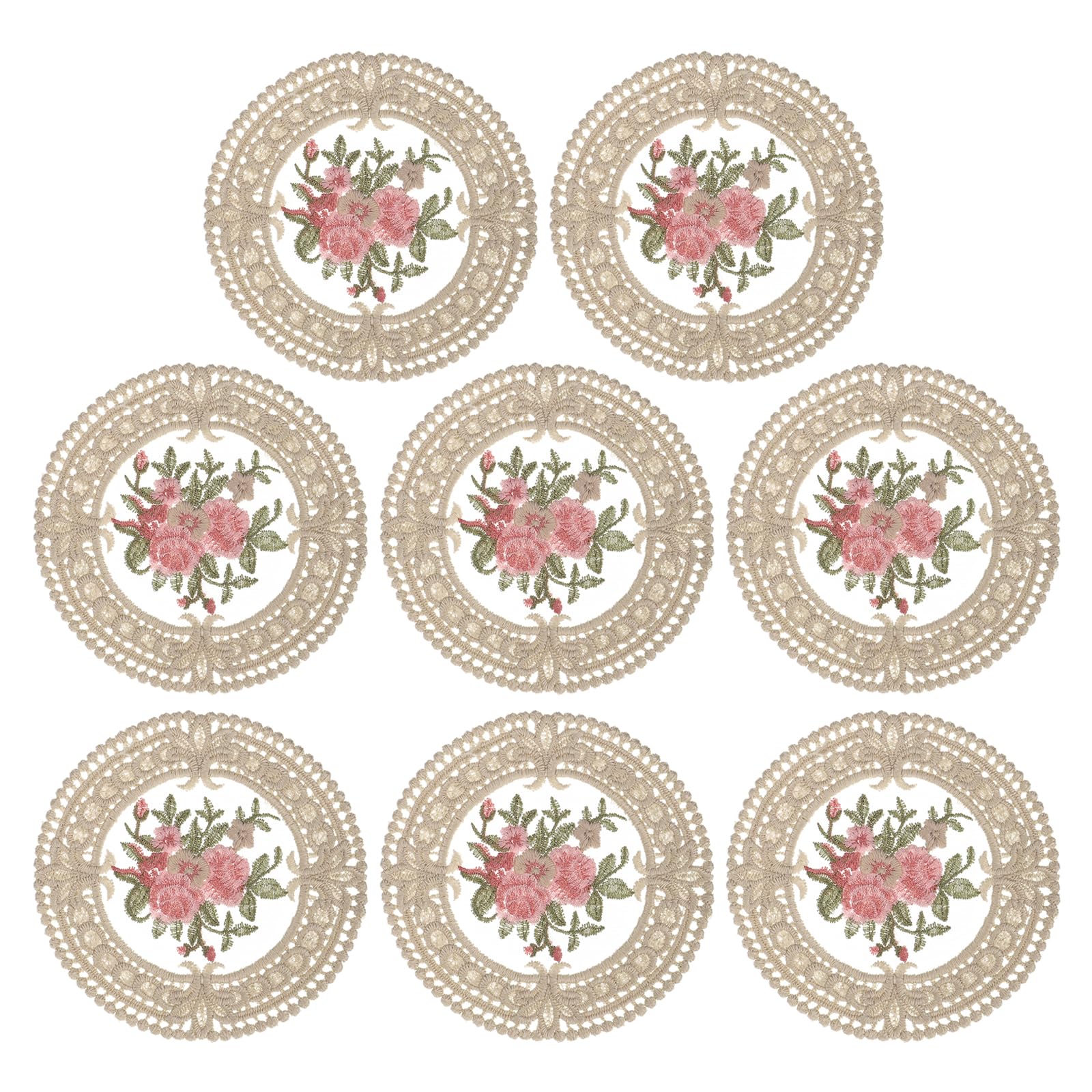 uxcell Fabric Coasters, 8pcs 4.7" - Polyester Crochet Coasters, Round Lace Embroidery Cup Mat with Floral Pattern for Wedding Party Decoration (Gray Camel)