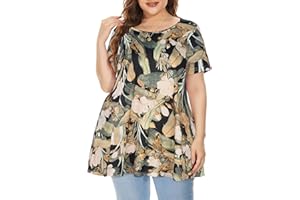 JOELLYUS Plus Size Tops for Women Tunic Floral Casual Short Sleeves T Shirts Flowy Blouses