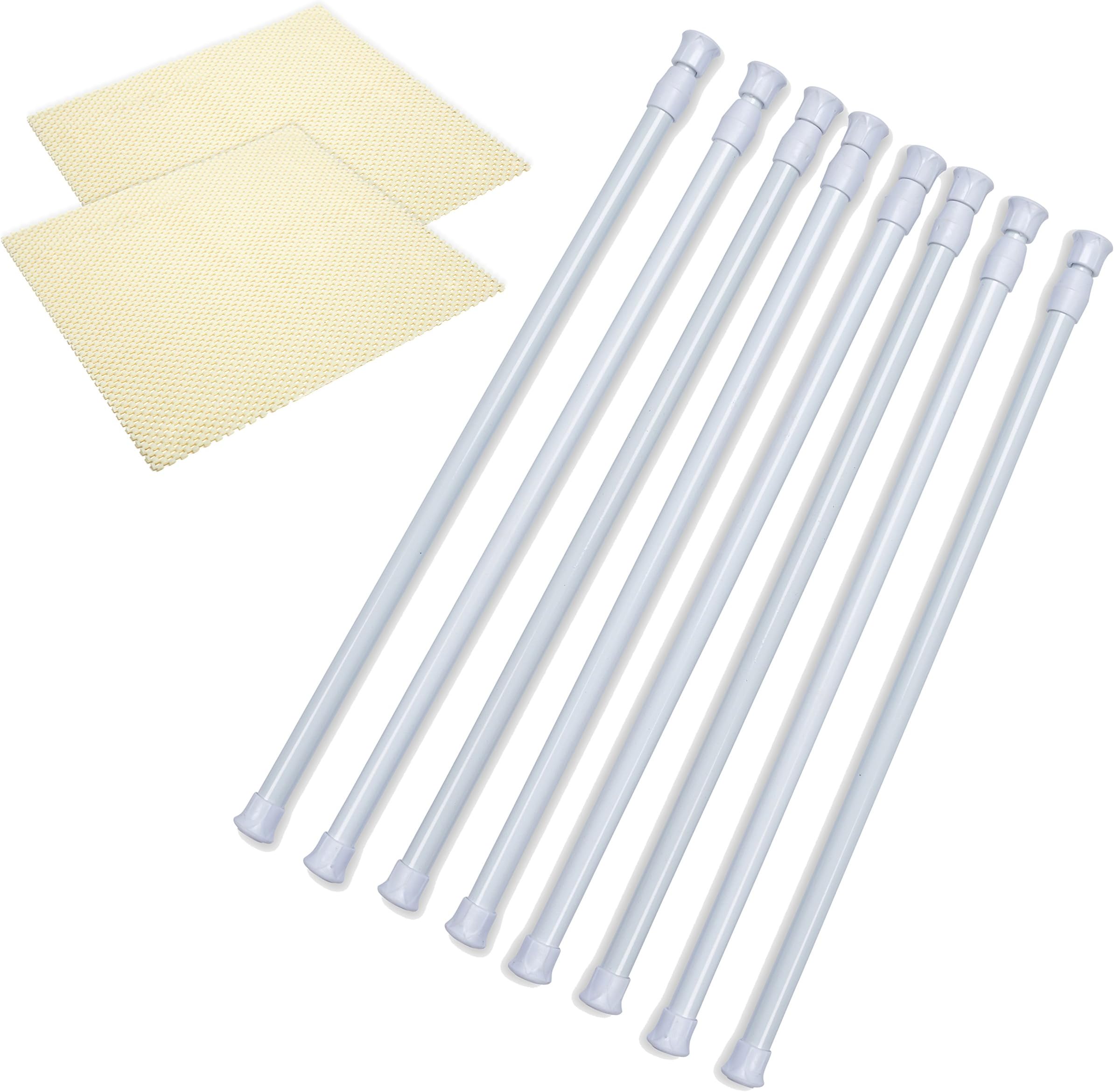 Danily 8 Pack Cupboard Bars Adjustable Spring Tension Rods 40 to 70 cm, Comes with Non Slip Shelf Liners