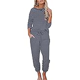 Ekouaer Womens Pajamas Set Long Sleeve Loungewear Soft Lounge Set Joggers with Pockets
